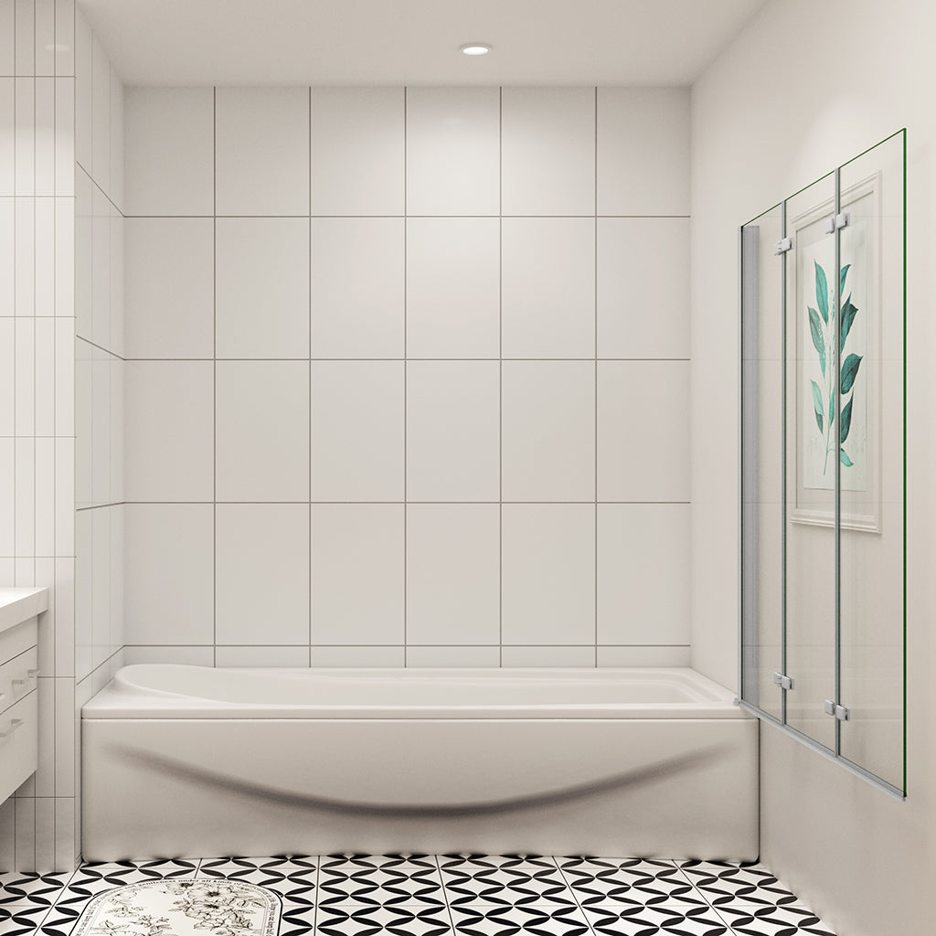 AICA Vanová zástěna skládací VS3E-13-M, 130x140 cm - 3-dílná otočná sprchová zástěna s 6mm nano bezpečnostním sklem EasyClean ESG. Matná šedá barva, montáž levá/pravá, leštěný hliníkový profil odolný proti korozi, zinkové panty pro dlouhou životnost.