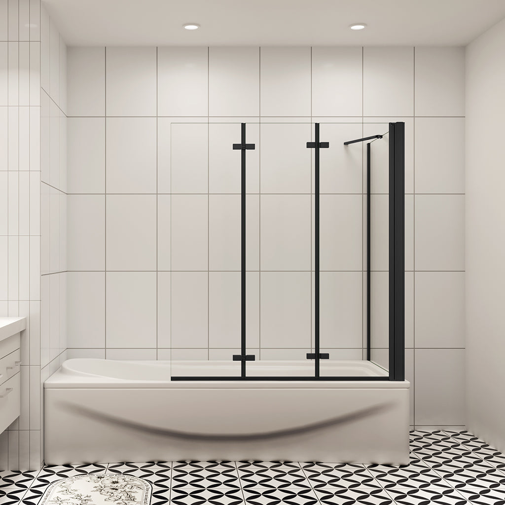 Moderní skládací vanová zástěna v černé barvě s NANO sklem EasyClean pro snadnou údržbu. 3-dílný systém s bočním panelem (možnost volby rozměrů 70/75/80 cm) zajistí dokonalou ochranu proti stříkající vodě.