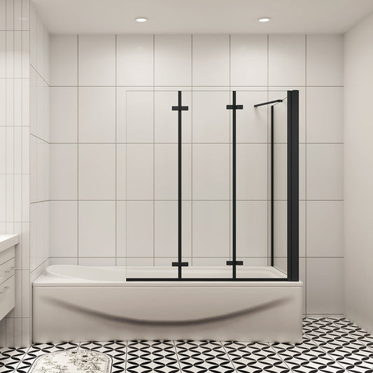 Moderní skládací vanová zástěna v černé barvě s NANO sklem EasyClean pro snadnou údržbu. 3-dílný systém s bočním panelem (možnost volby rozměrů 70/75/80 cm) zajistí dokonalou ochranu proti stříkající vodě.