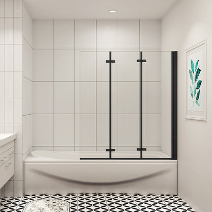 AICA vanová zástěna skládací černá – 3-dílná sprchová zástěna s 6mm NANO sklem, rozměr 130x140 cm, leštěný hliníkový rám, univerzální montáž (levá/pravá), sklopná konstrukce, těsnění proti úniku vody, moderní koupelnový doplněk