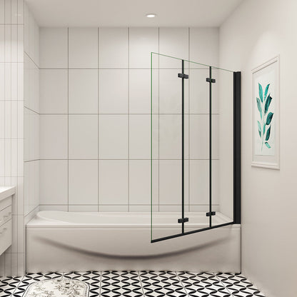 AICA vanová zástěna skládací černá – 3-dílná sprchová zástěna s 6mm NANO sklem, rozměr 130x140 cm, leštěný hliníkový rám, univerzální montáž (levá/pravá), sklopná konstrukce, těsnění proti úniku vody, moderní koupelnový doplněk