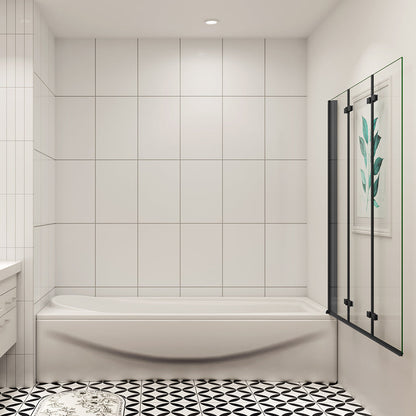 AICA vanová zástěna skládací černá – 3-dílná sprchová zástěna s 6mm NANO sklem, rozměr 130x140 cm, leštěný hliníkový rám, univerzální montáž (levá/pravá), sklopná konstrukce, těsnění proti úniku vody, moderní koupelnový doplněk