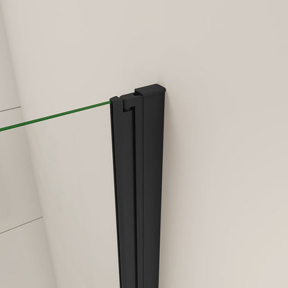 AICA vanová zástěna skládací černá – 3-dílná sprchová zástěna s 6mm NANO sklem, rozměr 130x140 cm, leštěný hliníkový rám, univerzální montáž (levá/pravá), sklopná konstrukce, těsnění proti úniku vody, moderní koupelnový doplněk