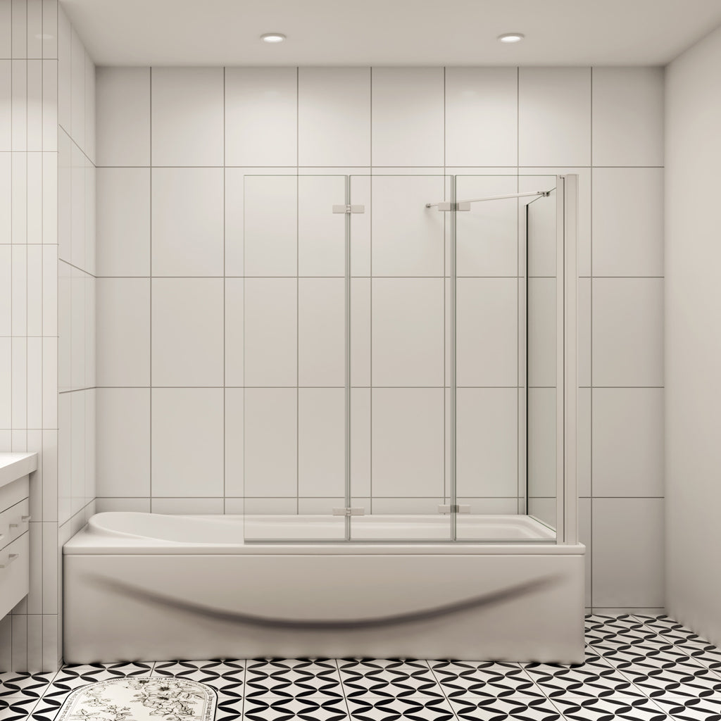 AICA vanová zástěna skládací VS3E-13MSPVS2EM, 3-dílná sprchová zástěna s bočním panelem, 6mm NANO sklo matná šedá, rozměry 130x140 cm, otočná zástěna do vany, česká kvalita, montáž vlevo i vpravo, bezpečnostní sklo EasyClean ESG