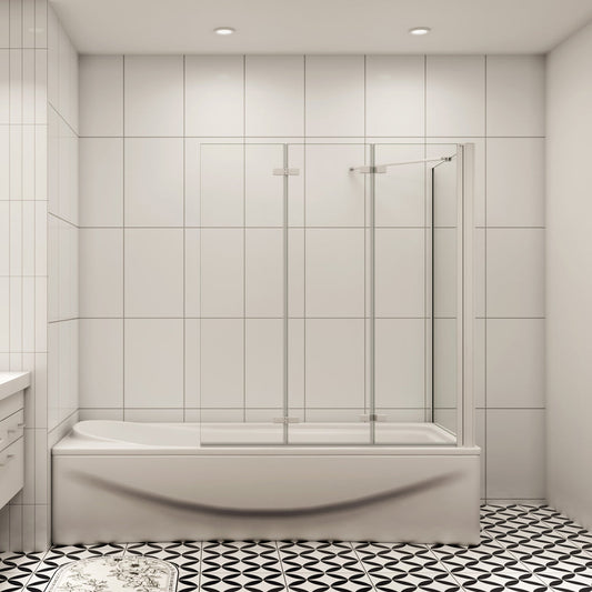 AICA vanová zástěna skládací VS3E-13MSPVS2EM, 3-dílná sprchová zástěna s bočním panelem, 6mm NANO sklo matná šedá, rozměry 130x140 cm, otočná zástěna do vany, česká kvalita, montáž vlevo i vpravo, bezpečnostní sklo EasyClean ESG