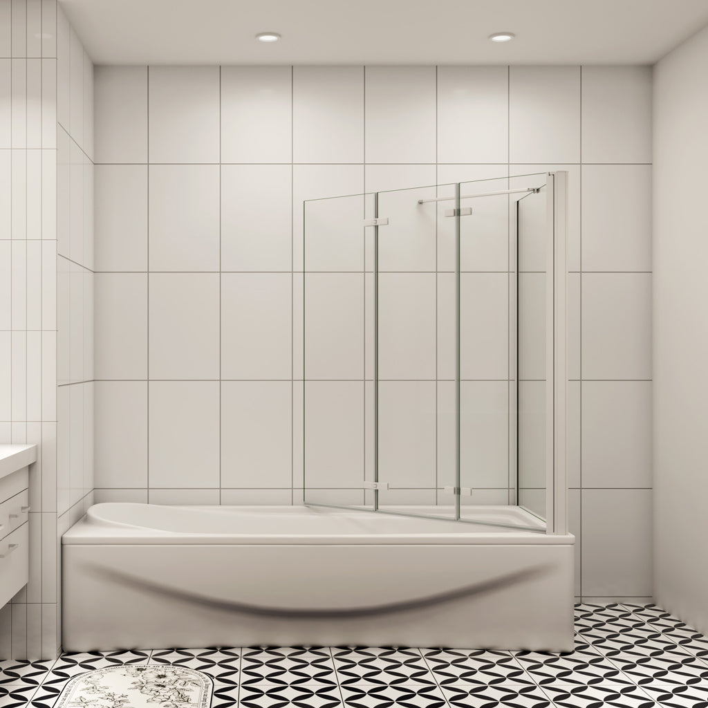 AICA vanová zástěna skládací VS3E-13MSPVS2EM, 3-dílná sprchová zástěna s bočním panelem, 6mm NANO sklo matná šedá, rozměry 130x140 cm, otočná zástěna do vany, česká kvalita, montáž vlevo i vpravo, bezpečnostní sklo EasyClean ESG