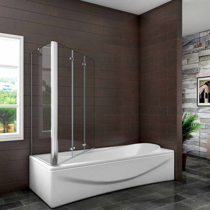 AICA vanová zástěna skládací VS3E-13SPVS2E, 3-dílná chrom s bočním panelem, NANO 6mm čiré sklo EasyClean, rozměry 130x140 cm, otočná montáž (doleva/doprava), bezpečnostní sklo, moderní zástěna do vany, vzpěra 600mm, česká koupelna