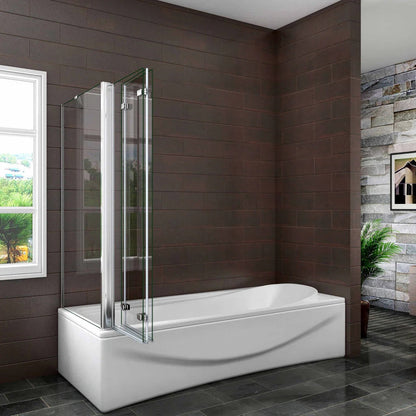 AICA vanová zástěna skládací VS3E-13SPVS2E, 3-dílná chrom s bočním panelem, NANO 6mm čiré sklo EasyClean, rozměry 130x140 cm, otočná montáž (doleva/doprava), bezpečnostní sklo, moderní zástěna do vany, vzpěra 600mm, česká koupelna