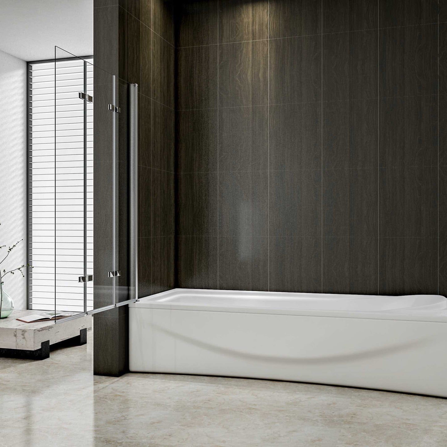 AICA vanová zástěna skládací VS3E-13, chromová 3-dílná sprchová clona s NANO sklem 6mm, rozměr 130x140 cm, otočná montáž vlevo/vpravo, bezpečnostní sklo EasyClean, moderní dělení koupelny, vanová clona s hliníkovým profilem