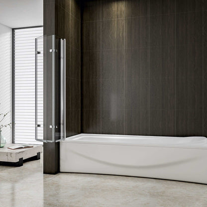 AICA vanová zástěna skládací VS3E-13, chromová 3-dílná sprchová clona s NANO sklem 6mm, rozměr 130x140 cm, otočná montáž vlevo/vpravo, bezpečnostní sklo EasyClean, moderní dělení koupelny, vanová clona s hliníkovým profilem