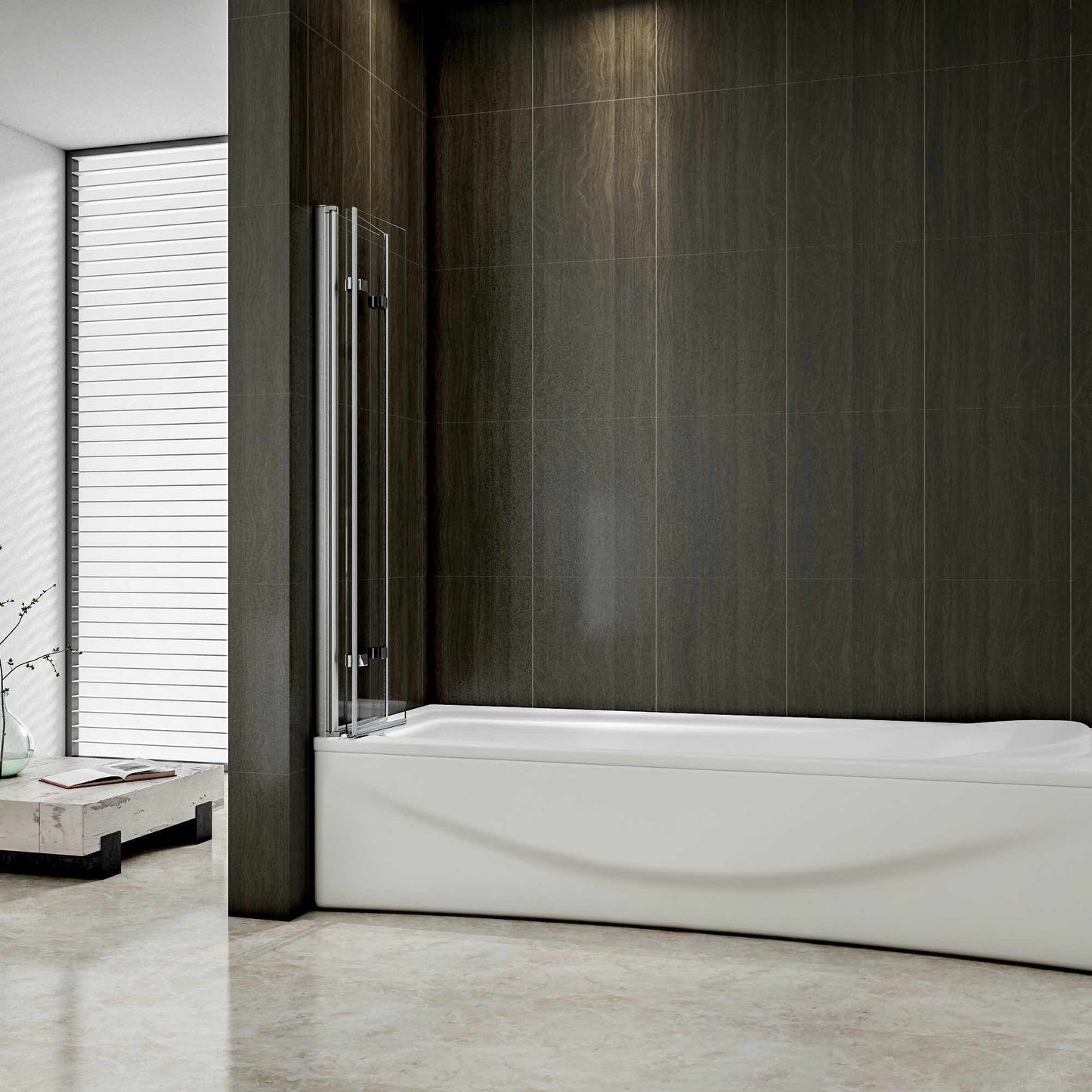 AICA vanová zástěna skládací VS3E-13, chromová 3-dílná sprchová clona s NANO sklem 6mm, rozměr 130x140 cm, otočná montáž vlevo/vpravo, bezpečnostní sklo EasyClean, moderní dělení koupelny, vanová clona s hliníkovým profilem