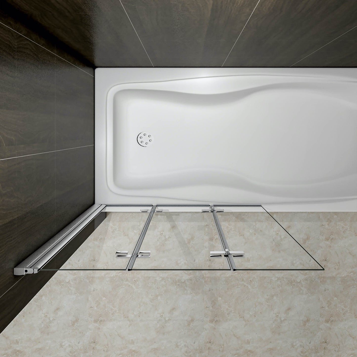 AICA vanová zástěna skládací VS3E-13, chromová 3-dílná sprchová clona s NANO sklem 6mm, rozměr 130x140 cm, otočná montáž vlevo/vpravo, bezpečnostní sklo EasyClean, moderní dělení koupelny, vanová clona s hliníkovým profilem