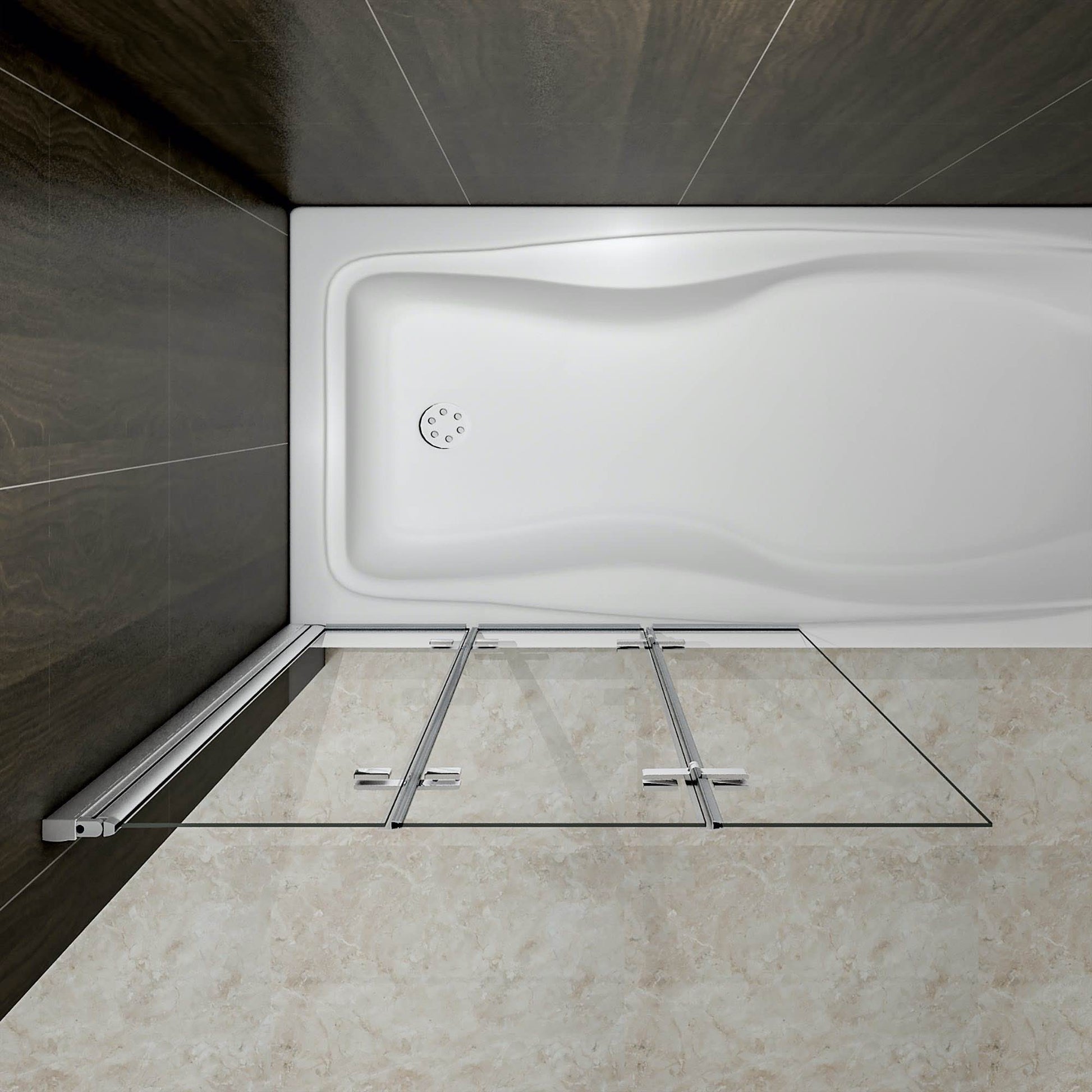 AICA vanová zástěna skládací VS3E-13, chromová 3-dílná sprchová clona s NANO sklem 6mm, rozměr 130x140 cm, otočná montáž vlevo/vpravo, bezpečnostní sklo EasyClean, moderní dělení koupelny, vanová clona s hliníkovým profilem